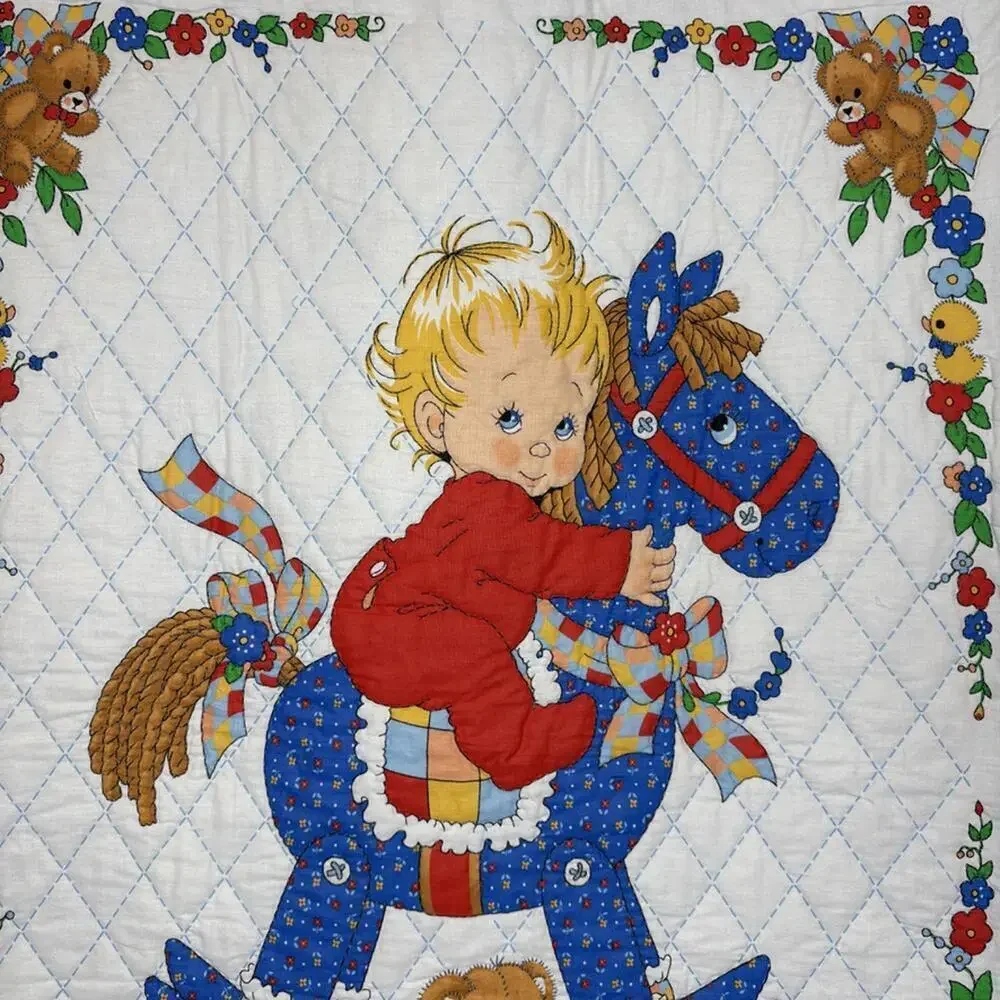 Baby Boy European Swedish Inspired Rocking Horse Nursery Quilt